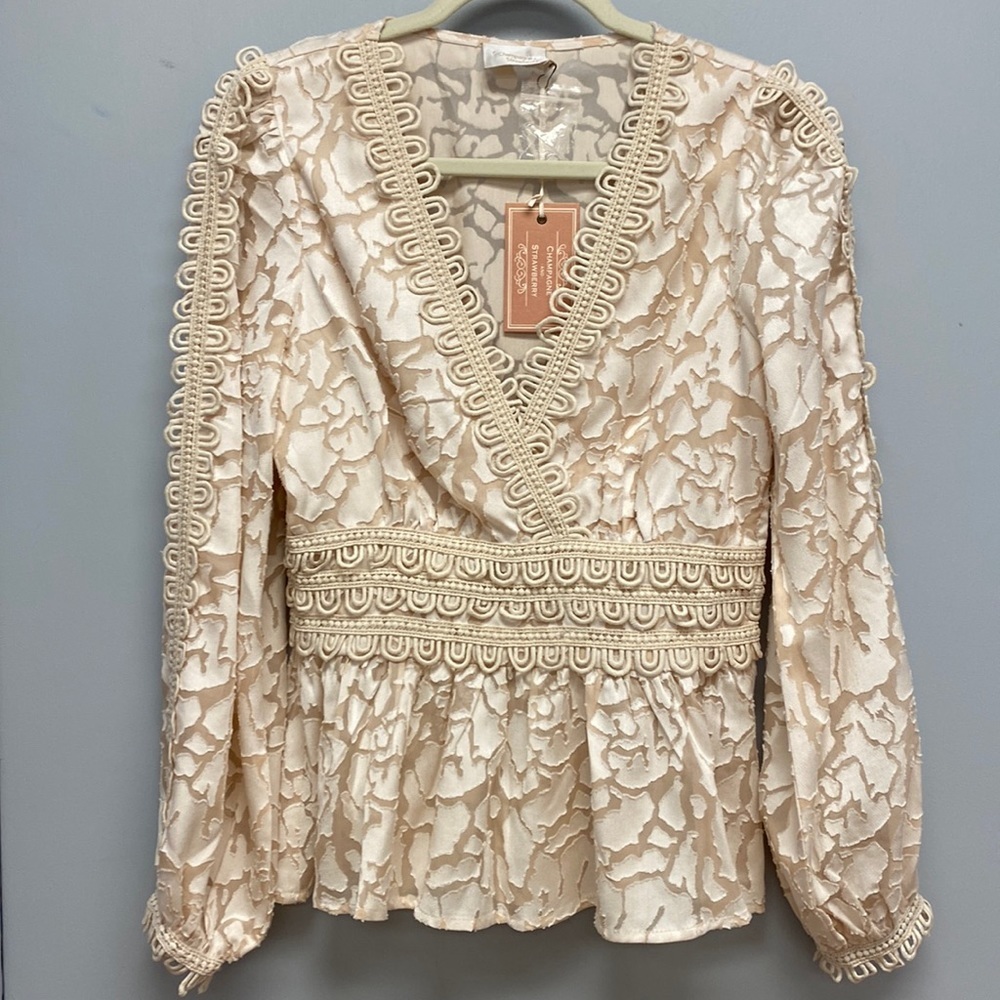 Anthropologie Champagne and Strawberry Side Zip Blouse